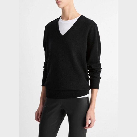 Vince Cashmere Weekend V-Neck Sweater XL Black - Picture 2 of 8